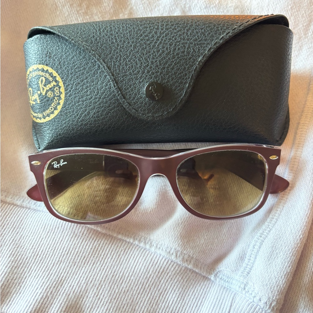 Ray-Ban Burgundy Frame Sunglasses with Brown Lenses and Black Case